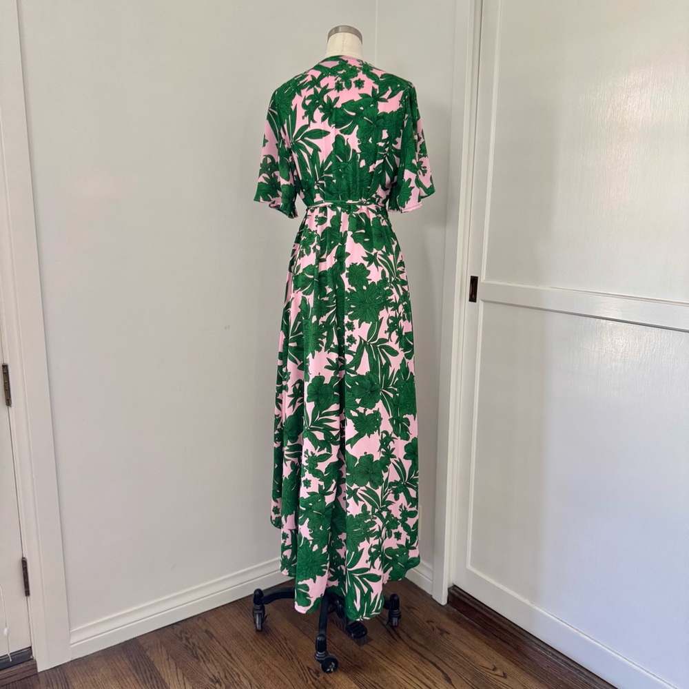 Floral Green and Pink Wrap Dress - Picture 3 of 10